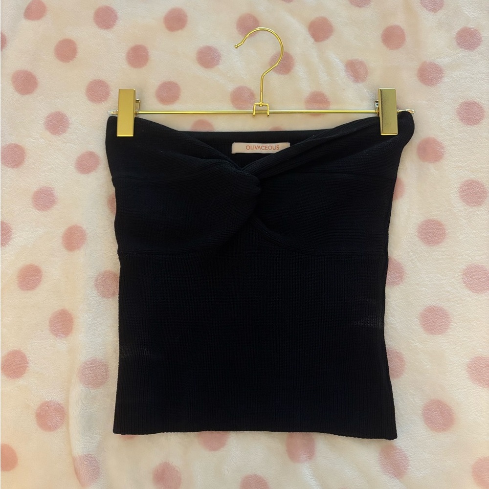 Olivaceous Black Strapless Twist-Front Ribbed Camisole